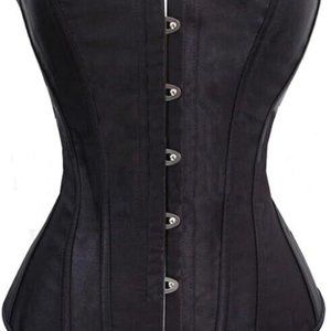 NEW ! Chicastic Black Satin Boned Corset Lace Up Waist Bodyshaper Top Size XL